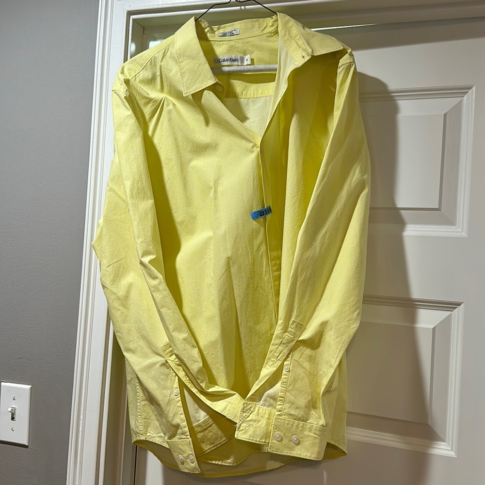 Calvin Klein Mens Yellow Button Down Shirt